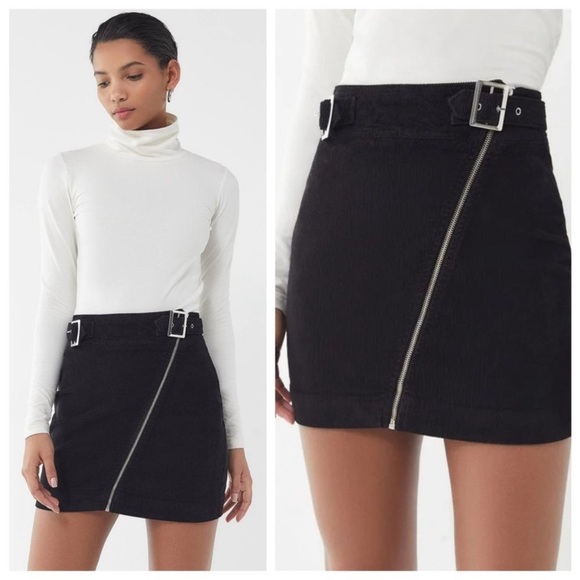 Urban Outfitters Dresses & Skirts - Urban Outfitters Harmony Corduroy Asymmetric Zip‎ Black Moto Skirt Xs